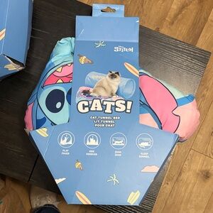Disney Stitch Cat Tunnel Bed - Blue and Pink Delight